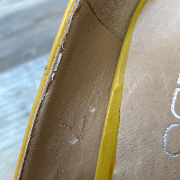 ✨4🛒 $20 ✨ Aldo Yellow Peep Toe Leather Platform Pumps Heels Sz. 36 EC 5" - Picture 14 of 14
